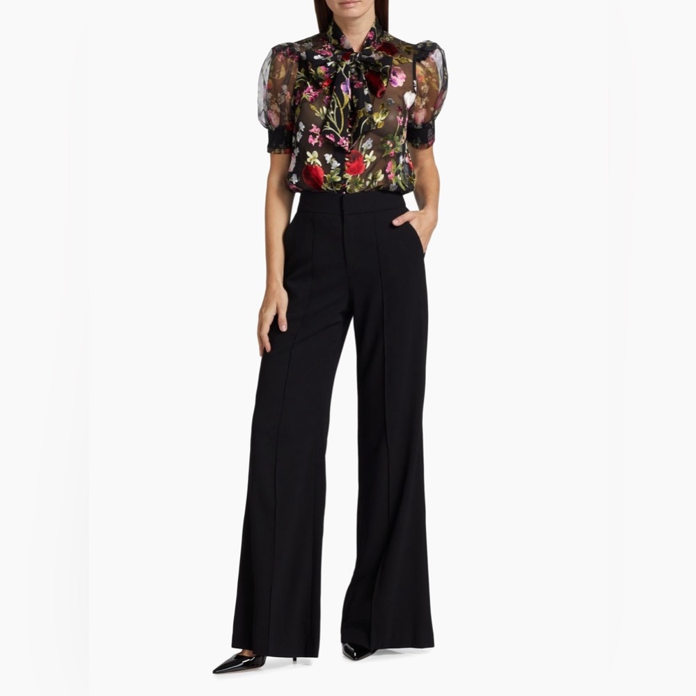 Alice + Olivia Brentley Floral Ruffled Tieneck Blouse - Picture 2 of 8